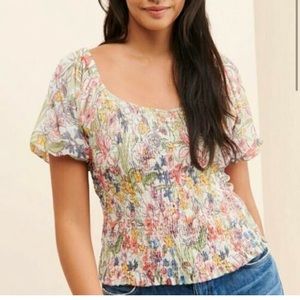 NWT Anthropologie Aurelia Floral Smocked Puff Sleeve Top